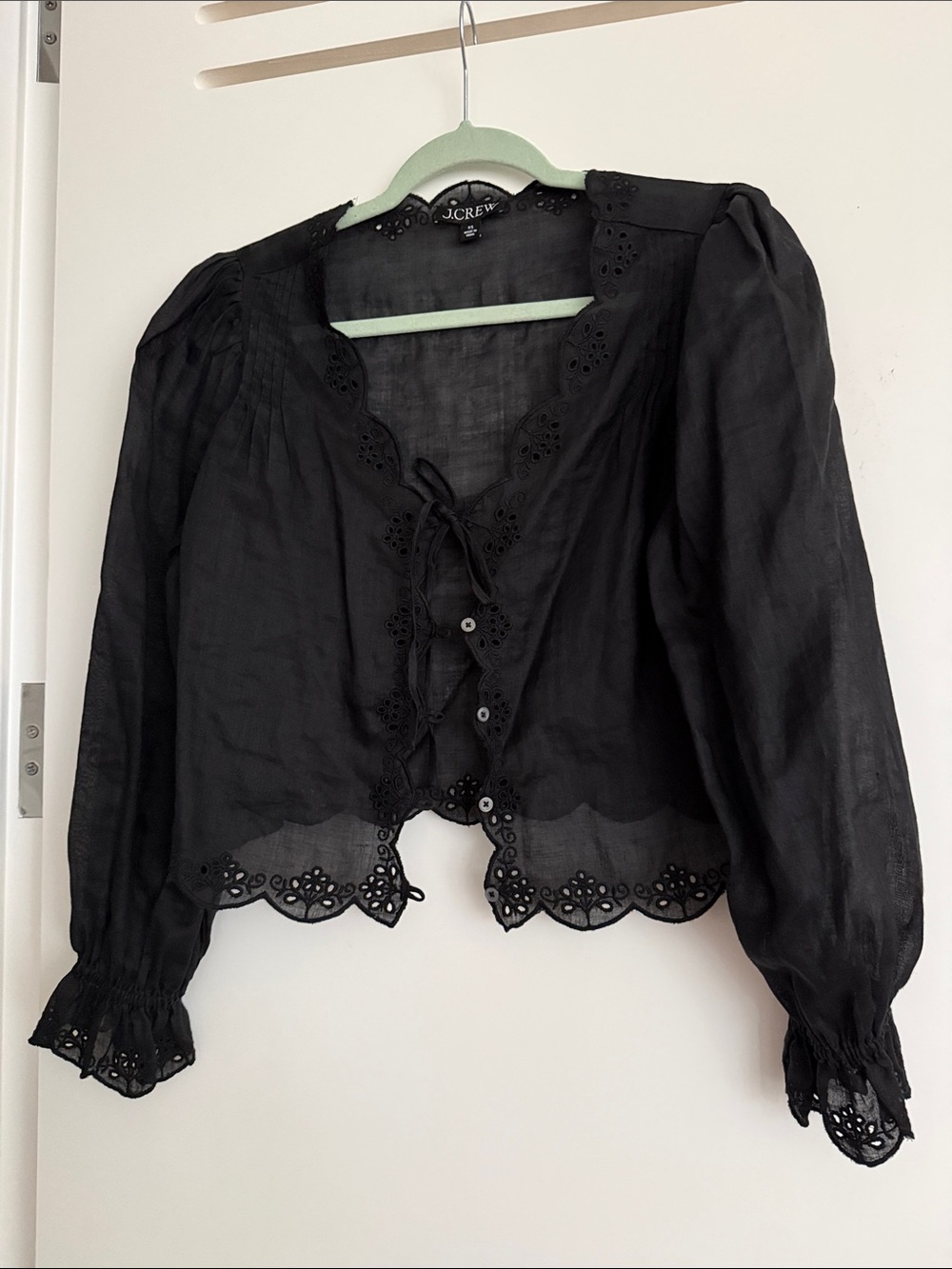 J. Crew Black Eyelet Cropped Blouse
